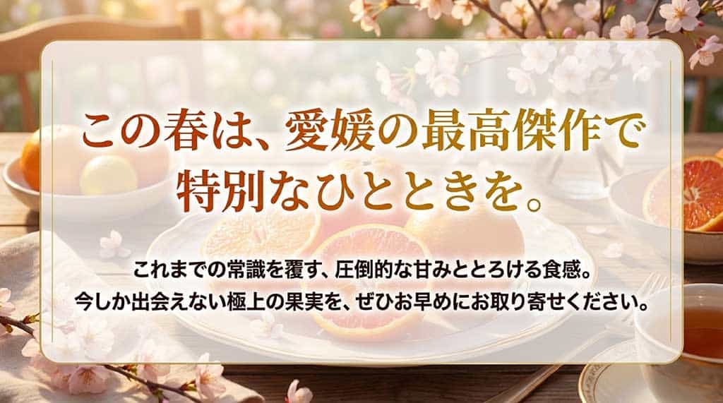 愛媛の最高傑作、紅プリンセスのお取り寄せを呼びかける結びのスライド