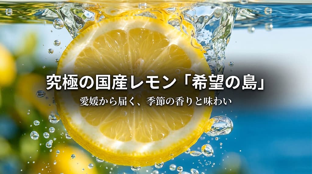 水しぶきの中の輪切りレモンと「究極の国産レモン 希望の島」の文字を配した記事サムネイル