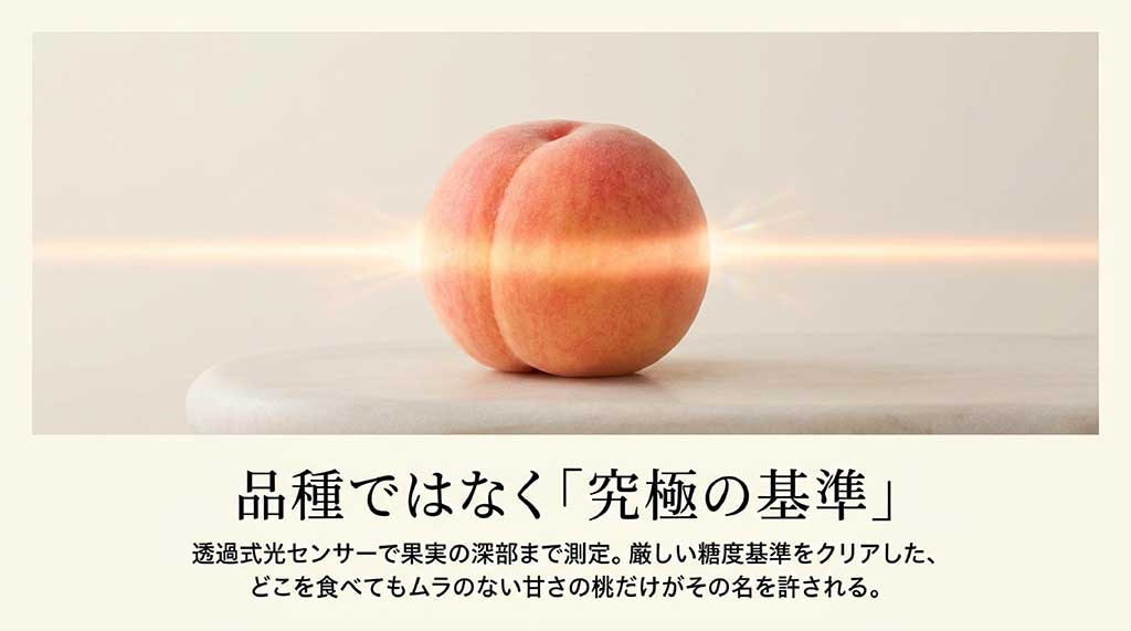光センサー選別で果実の深部まで測定しムラのない甘さを保証するミスピーチの解説