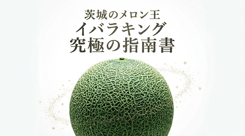 網目模様のイバラキングメロンと「茨城のメロン王 イバラキング究極の指南書」の文字を配置した記事サムネイル