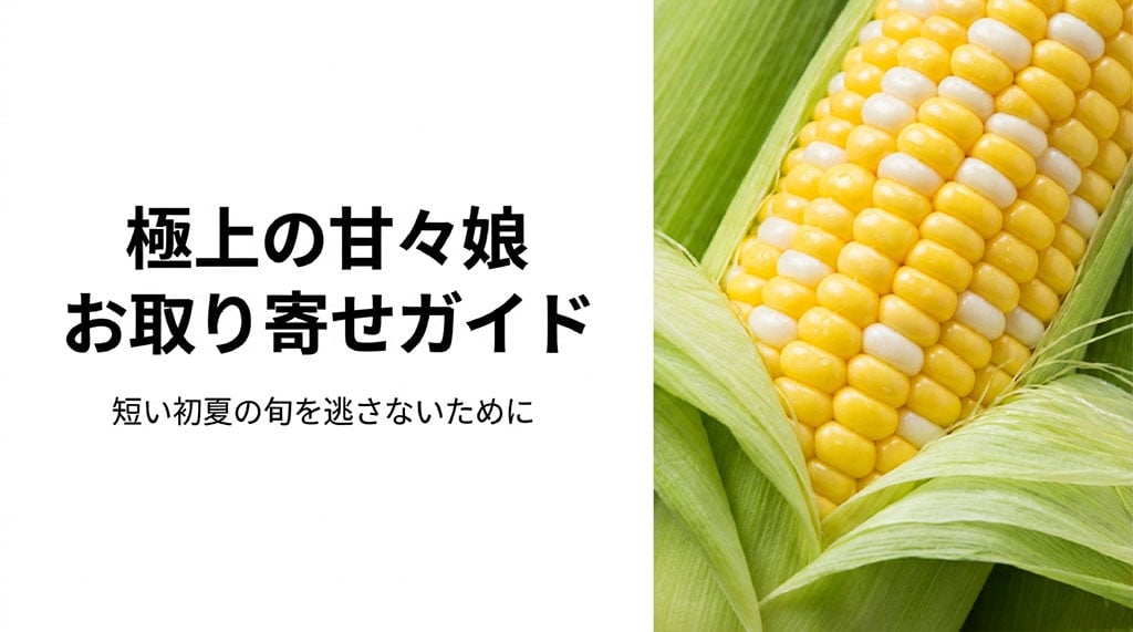 黄色と白の粒が並ぶ甘々娘と「極上の甘々娘お取り寄せガイド」の文字を配置したサムネイル
