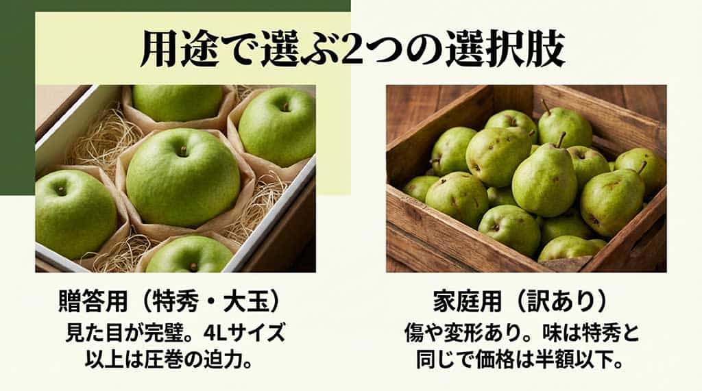 表面に少し傷があるが中身は美味しい家庭用・訳ありラ・フランスの画像