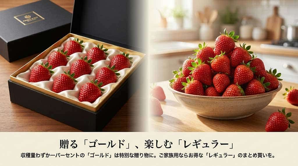 収穫量わずか1%の「ゴールド」と、家族で楽しむのにお得な「レギュラー」の使い分けガイド