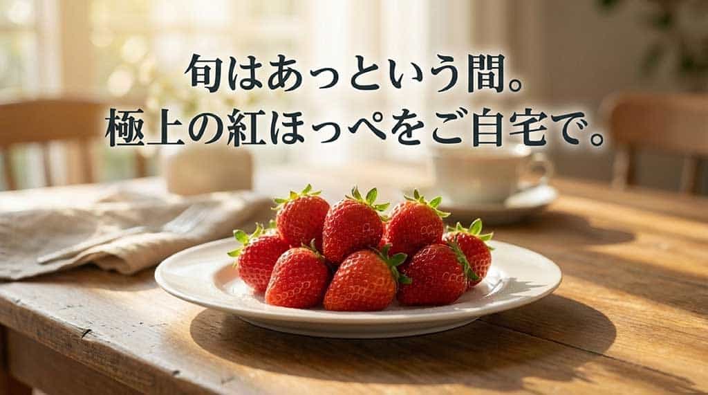 旬の時期に極上の紅ほっぺを自宅で楽しむためのメッセージスライド