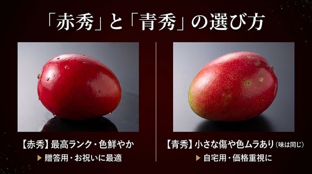 贈答用の赤秀と自宅用の青秀の違いと選び方を比較解説した画像