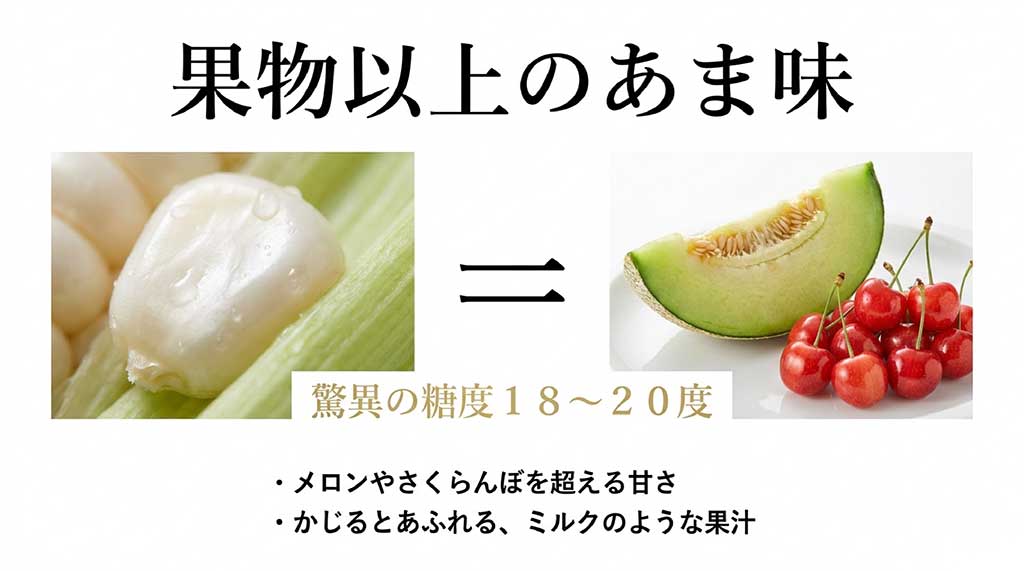糖度18〜20度を誇り、メロンやさくらんぼを超える甘さのホワイトショコラの画像