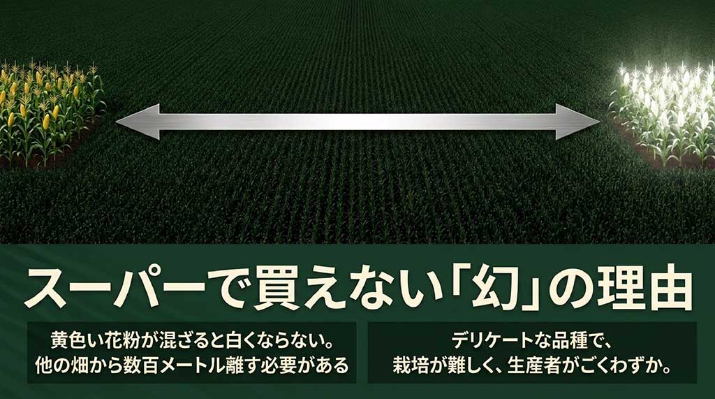 黄色い花粉との交雑を防ぐ隔離栽培が必要で希少価値が高い理由を説明した画像
